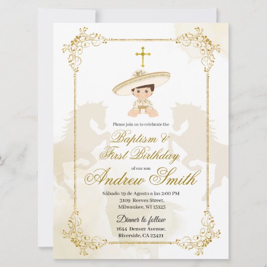 Invitation Espagnol Mexicain Charro Baptême & Anniversaire (Devant)