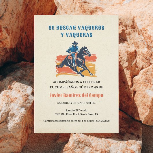 Invitation Espagnol mexicain Cowboy Desert Wild West Annivers