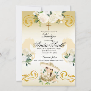 Invitation Espagnol Mexicaine Baptême Gold Girl Charra