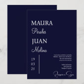 Invitation Espagnol minimaliste bleu foncé (Devant / Derrière)