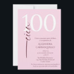 Invitation Espagnol minimaliste féminin rose 100e anniversair<br><div class="desc">Celebra su 100º cumpleaños con gracia y estilo usando nuestra invitación española de maladie minimalista moderno. Este maladie présenta una sofisticada paleta de colores en rosa pálido, burdeos profundo y blanco nítido, creando un look raffiné. El fondo rosa claro muestra elegantemente "cien" en una elegante tipografía burdeos a la izquierda,...</div>