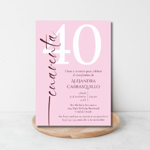 Invitation Espagnol Minimaliste Rose Bourgogne 40e Anniversai