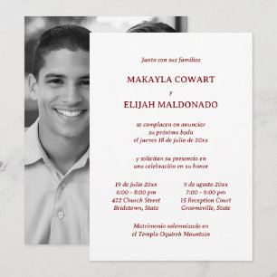 Invitation Espagnol minimaliste rouge et blanc Deux Réception