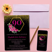 Invitation Espagnol moderne Black Gold & Pink 90e anniversair