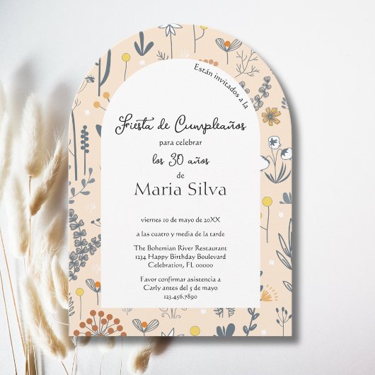 Invitation Espagnol N'importe quel âge Boho Fleur sauvage fêt
