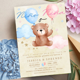 Invitation Espagnol Nino o Nina Bear Balloon Genre Reveilla