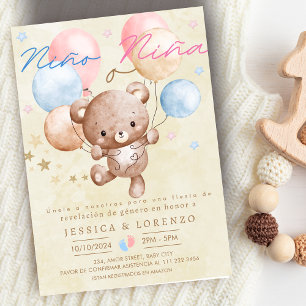 Invitation Espagnol Nino o Nina Bear Balloon Genre Reveilla
