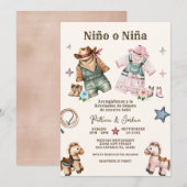 Invitation Espagnol Nino o Nina Cowboy Révélation de genre (Devant / Derrière)