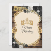 Invitation Espagnol Or et Noir Floral Bois Quiñceanera (Dos)