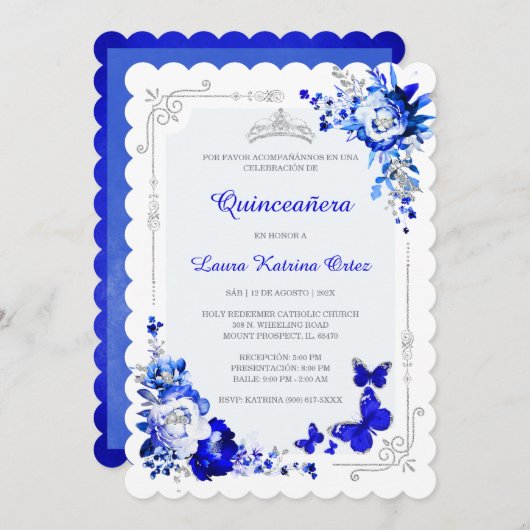 Invitation Espagnol Quince Royal Silver (Devant / Derrière)