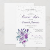 Invitation Espagnol Quinceanera florale violette i (Devant / Derrière)