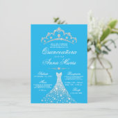 Invitation Espagnol Quinceañera Mis Quince bleu turquoise (Debout devant)