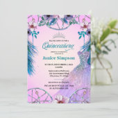 Invitation Espagnol Quinceañera plume Dream attrcher rose Inv (Debout devant)