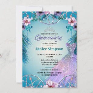 Invitation Espagnol Quinceañera plume Dream attrcher rose Inv