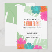 Invitation ESPAGNOL quinceañera TROPICAL LUAU floral clair (Devant / Derrière)