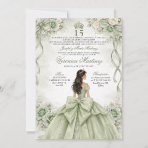 Invitation Espagnol Quinceañera Vert Sauge Princesse 15 Ans