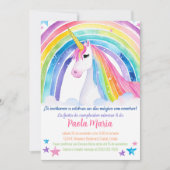 Invitation Espagnol Rainbow Unicorn fête d'anniversaire pour  (Devant)