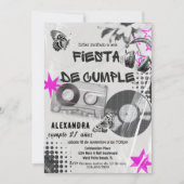 Invitation Espagnol Retro Music N'importe quel âge Noir & Ros (Devant)