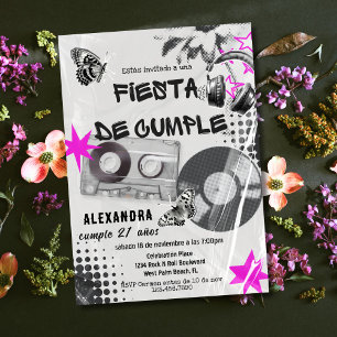 Invitation Espagnol Retro Music N'importe quel âge Noir & Ros