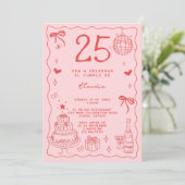 Invitation Espagnol Retro Quirky Red Pink 25e anniversaire (Debout devant)