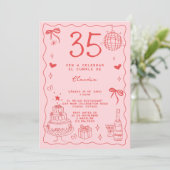 Invitation Espagnol Retro Quirky Red Pink 35e anniversaire (Debout devant)