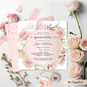Invitation Espagnol, Rose, Blush, Or Rose Quinceanera Floral