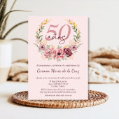 Invitation Espagnol rose élégant Floral 50e fête d'anniversai