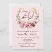 Invitation Espagnol rose élégant Floral 70e fête d'anniversai (Devant)