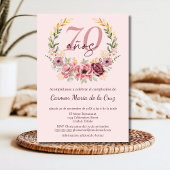 Invitation Espagnol rose élégant Floral 70e fête d'anniversai