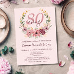 Invitation Espagnol rose élégant Floral 80e fête d'anniversai<br><div class="desc">Célébrez son 80e anniversaire dans un style intemporel avec cette élégante invitation espagnole, avec une belle palette de rose, bordeaux et or. Le design présente un arrière - plan rose vif et doux, agrémenté d'un cadre circulaire fleuri de fines fleurs roses, mauves et bordeaux, agrémenté de détails dorés et d'une...</div>