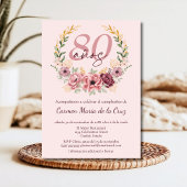 Invitation Espagnol rose élégant Floral 80e fête d'anniversai