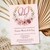 Invitation Espagnol rose élégant Floral 90ème anniversaire fê