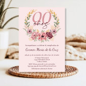 Invitation Espagnol rose élégant Floral 90ème anniversaire fê