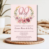 Invitation Espagnol rose élégant Floral 99e fête d'anniversai