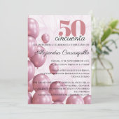 Invitation Espagnol Rose Floral Balloons 50e Anniversaire (Debout devant)