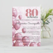 Invitation Espagnol Rose rose floral Balloons 80e anniversair (Debout devant)