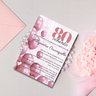 Invitation Espagnol Rose rose floral Balloons 80e anniversair
