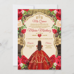 Invitation Espagnol Rouge brillant Floral Rustique Bois Quiñc