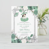 Invitation Espagnol Sage Green Silver Presentacion 3 Anos (Debout devant)