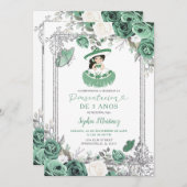Invitation Espagnol Sage Green Silver Presentacion 3 Anos (Devant / Derrière)