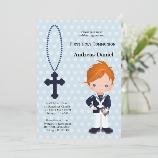 Invitation Espagnol Sailor First Communion garçon (Debout devant)