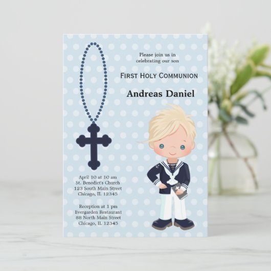 Invitation Espagnol Sailor First Communion garçon (Debout devant)