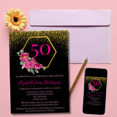 Invitation Espagnol tendance chic noir or rose 50e anniversai