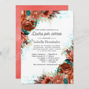 Invitation Espagnol Turquoise et Coral Floral Douche par cour