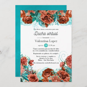 Invitation Espagnol Turquoise et Coral Floral Douche virtuell