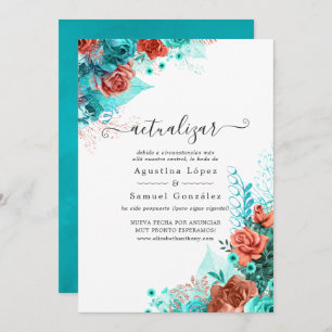 Invitation Espagnol Turquoise et Coral Floral Mariage