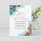 Invitation Espagnol Turquoise et Coral Floral Mariage virtuel (Debout devant)