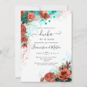 Invitation Espagnol Turquoise et Coral Floral Wedding shower (Devant)