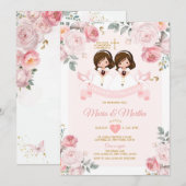 Invitation Espagnol Twin Cute Little Girl Primera Comunión (Devant / Derrière)