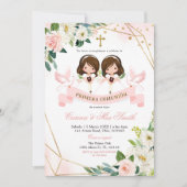 Invitation Espagnol Twin Pink Gold Floral Primera Comunió n (Devant)